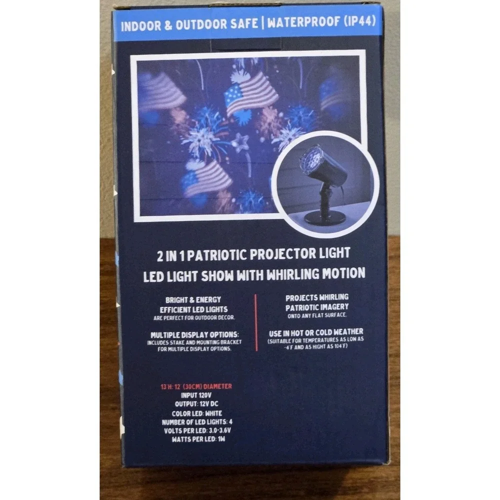 Stars & Stripes Patriotic 2-in-1 LED Light Show Projector Whirling Motion/Static